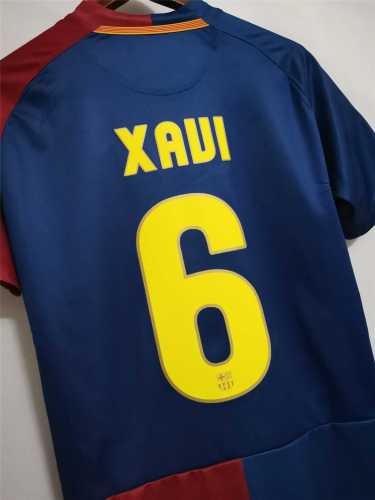 with Front Lettering+UCL Patch Retro Jersey 2008-2009 Barcelona XAVI 6 UCL Final Home Soccer Jersey