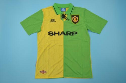 with EPL Patch Retro Jersey 1992-1994 Manchester United Away Yellow/Green Soccer Jersey Vintage Football Shirt