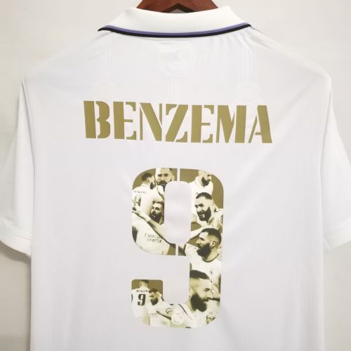 Retro Jersey 2022-2023 Real Madrid 9 BENZEMA Golden Commemorative Number Home Soccer Jersey