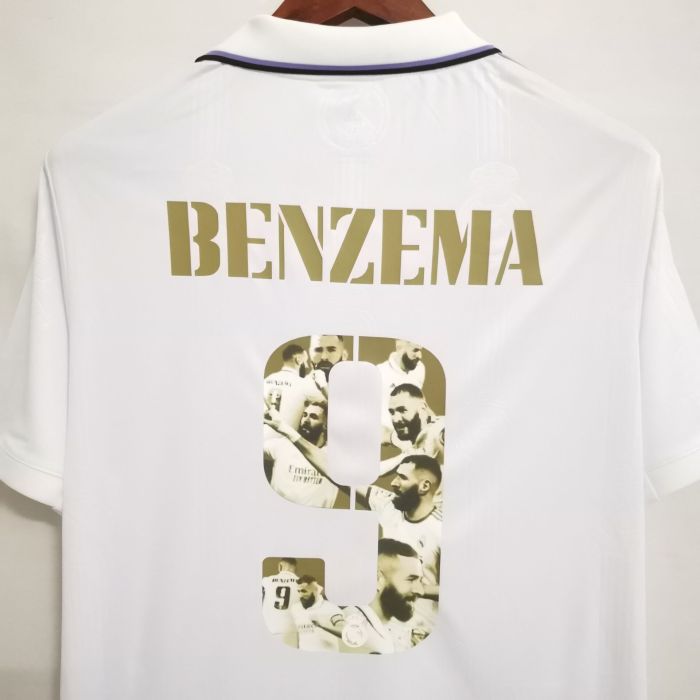 Retro Jersey 2022-2023 Real Madrid 9 BENZEMA Golden Commemorative Number Home Soccer Jersey