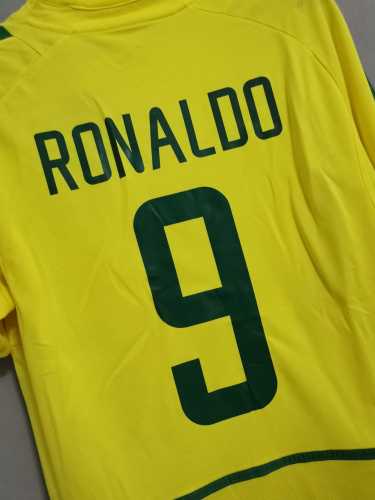 with Patch Retro Jersey 2002 Brazil RONALDO 9 Home Soccer Jersey Brasil Camisetas de Futbol