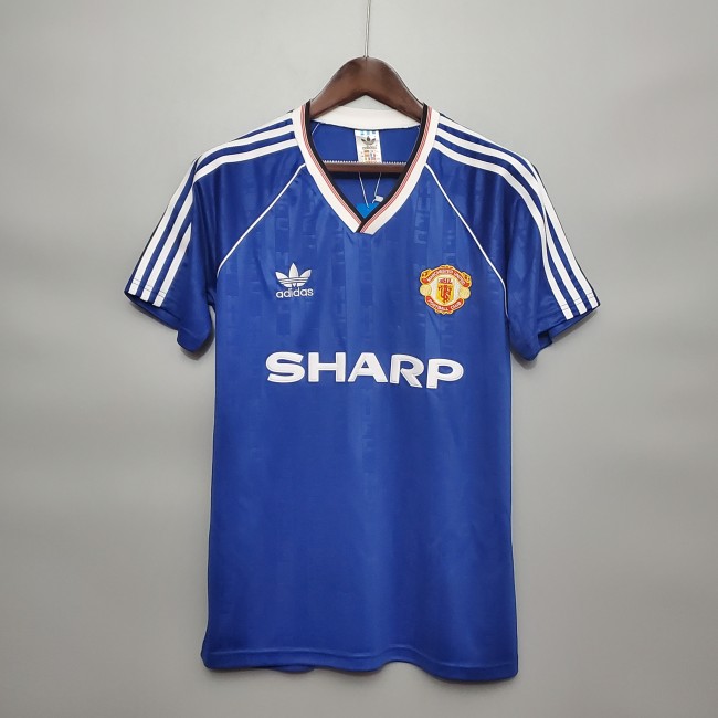Retro Jersey 1988-1989 Manchester United Third Away Blue Soccer Jersey Vintage Football Shirt