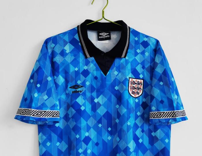 Retro Jersey 1990 England Third Away Blue Soccer Jersey Vintage Football Shirt