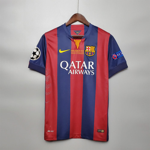 with Front Lettering+UCL Patch Retro Jersey 2014-2015 Barcelona Home Soccer Jersey