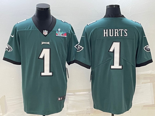 Eagles 1 Jalen Hurts Green 2023 Super Bowl LVII Vapor Untouchable Jersey