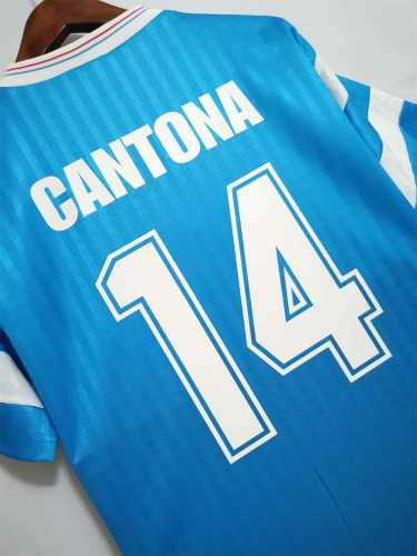 Retro Jersey 1990-1991 Olympique de Marseille CANTONA 14 Away Blue Vintage Soccer Jersey