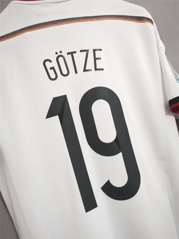 with 4 Stars+Golden FIFA+World Cup Patch Retro Jersey 2014 Germany GOTZE 19 Home Soccer Jersey