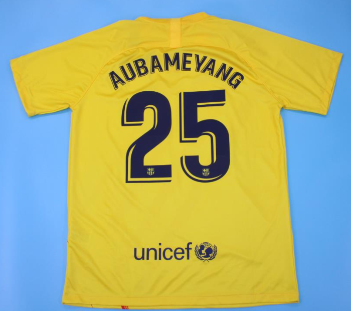 Retro Jersey Fans Version 2020-2021 Barcelona 25 AUBAMEYANG 3rd Away Yellow Soccer Jersey