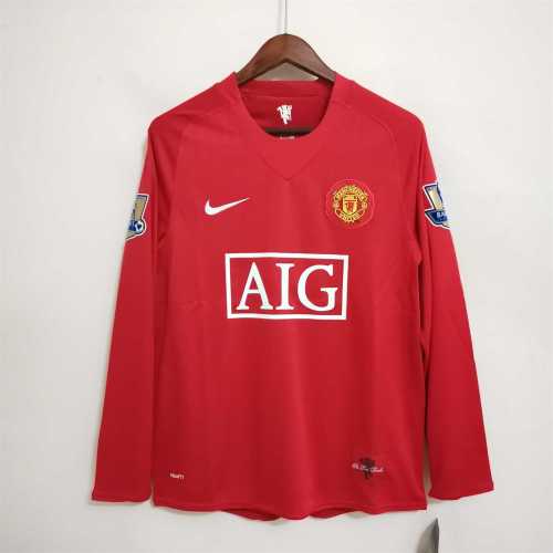 with Golden EPL Patch Retro jersey Long Sleeve 2007-2008 Manchester United RONALDO 7 Home Soccer Jersey