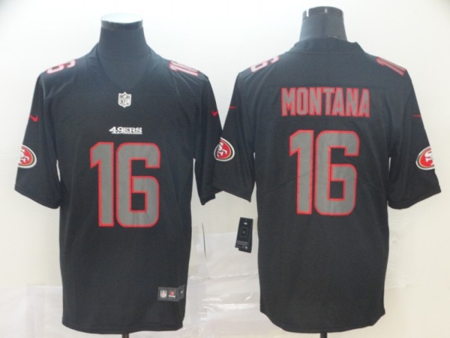 San Francisco 49ers #16 MONTANA Black/Pink NFL Jersey