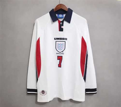 Long Sleeve Retro Jersey 1998 England BECKHAM 7 Home Soccer Jersey