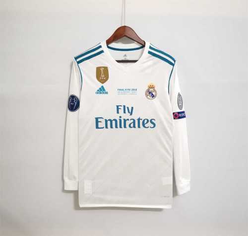 with Front Lettering+Front Patch+UCL Patch Long Sleeve Retro Jersey 2017-2018 Real Madrid MODRIC 10 Home UCL Final Soccer Jersey