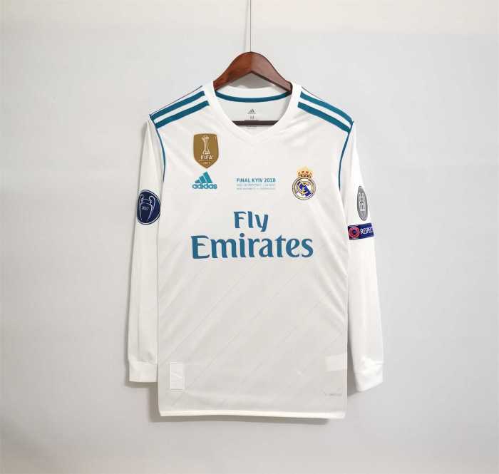 with Front Lettering+Front Patch+UCL Patch Long Sleeve Retro Jersey 2017-2018 Real Madrid MODRIC 10 Home UCL Final Soccer Jersey