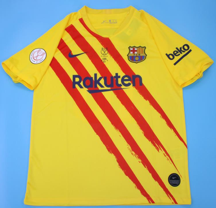 with Front Lettering Patch Retro Jersey 2020-2021 Barcelona COPA DE REY FINAL 10 MESSI 3rd Away Yellow Soccer Jersey