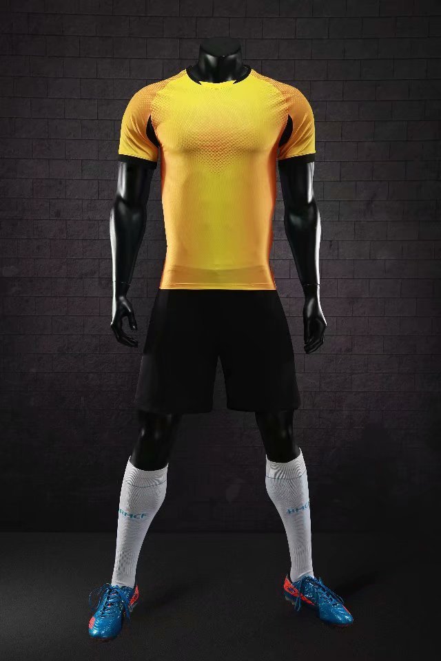 D8812 Yellow Youth Set Adult Uniform Blank Soccer Training Jersey Shorts