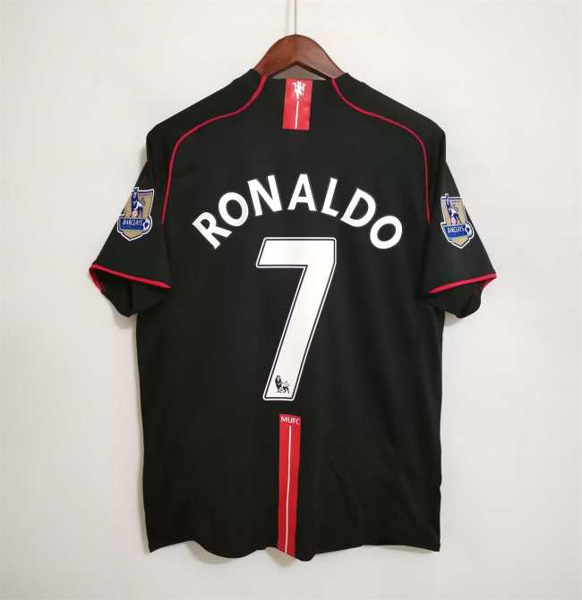 with Golden EPL Patch Retro Jersey 2007-2008 Manchester United RONALDO 7 Away Black Soccer Jersey