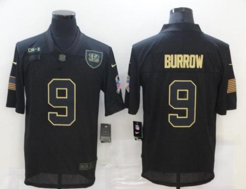 Cincinnati Bengals 9 BURROW Black 2020 Salute To Service Limited Jersey
