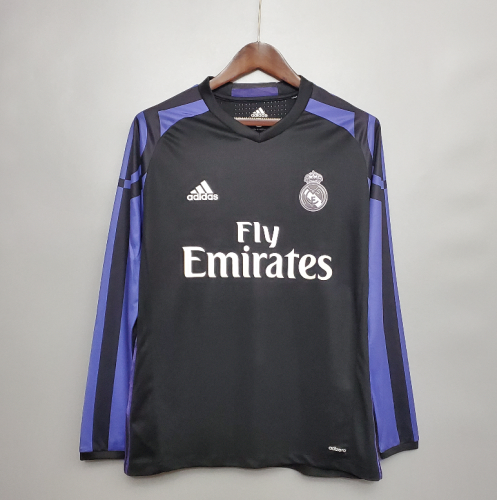 Long Sleeve Retro Jersey 2016-2017 Real Madrid Third Away Black Soccer Jersey Vintage Real Camisetas de Futbol