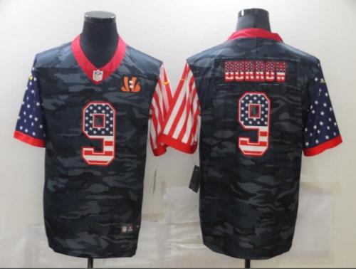 Cincinnati Bengals 9 BURROW Black Camo USA Flag Limited Jersey