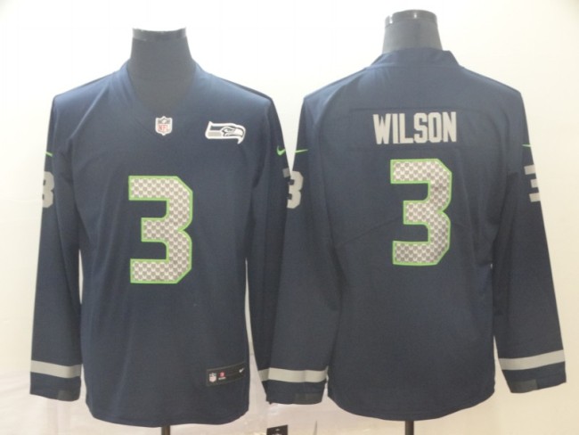 Seattle Seahawks 3 Russell Wilson Navy Therma Long Sleeve Jersey