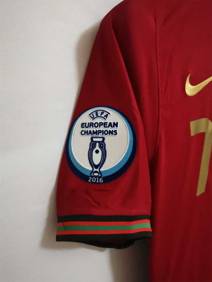 with Front Lettering+3 Patches Retro Jersey 2020 Portugal RONALDO 7 Home Soccer Jersey