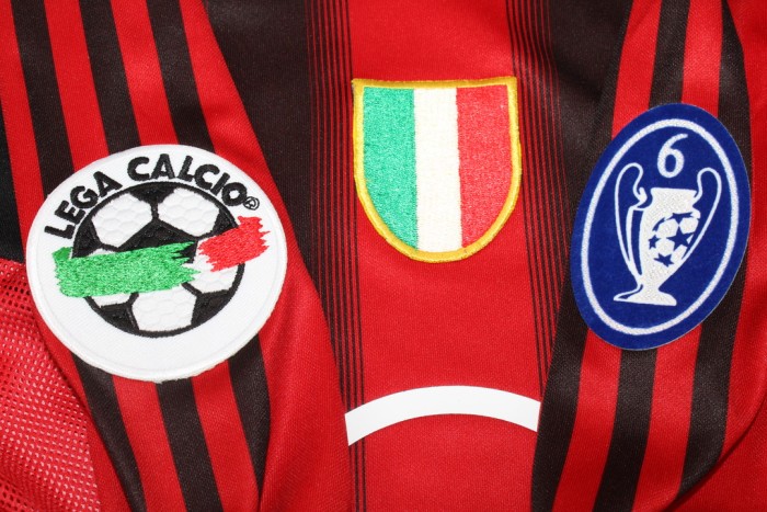 with Scudetto+Serie A+Trophy 6 Patch Long Sleeve Retro AC Maillot 2004-2005 AC Milan SHEVCHENKO 7 Home Vintage Soccer Jersey