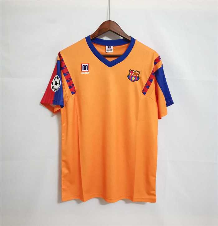 with UCL Patch Retro Jersey 1991-1992 Barcelona Away Orange Soccer Jersey