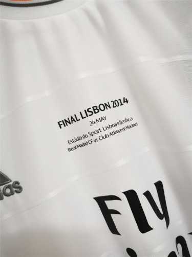 with Front Lettering+UCL Patch Retro Jersey 2013-2014 Real Madrid UCL Final Home White Soccer Jersey