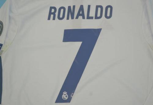 with UCL+Front Patch Long Sleeve Retro Jersey 2016-2017 Real Madrid 7 RONALDO Home Soccer Jersey