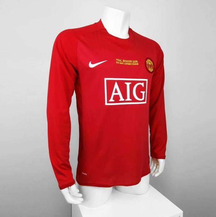 with Front Lettering Retro Jersey Long Sleeve 2007-2008 Champions League Version Home Soccer Jersey
