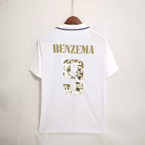 Retro Jersey 2022-2023 Real Madrid 9 BENZEMA Golden Commemorative Number Home Soccer Jersey
