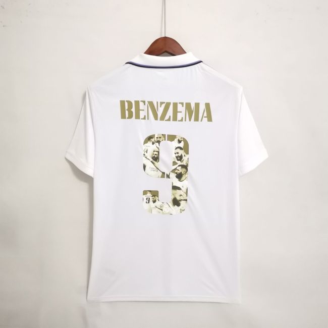Retro Jersey 2022-2023 Real Madrid 9 BENZEMA Golden Commemorative Number Home Soccer Jersey