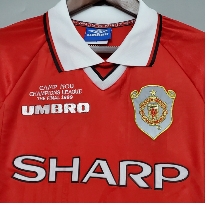 Long Sleeve Retro Jersey 1999-2000 Manchester United Champions League Version Home Soccer Jersey