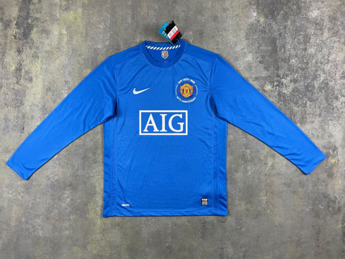 Long Sleeve Retro Jersey 2008-2009 Third Blue European Cup Win 40th Anniversary Soccer Jersey