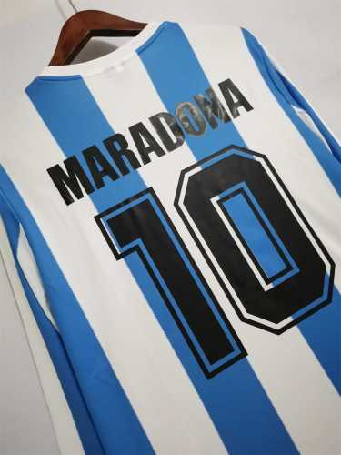 Retro Jersey Long Sleeve 1986 Argentina MARADONA 10 Home Soccer Jersey