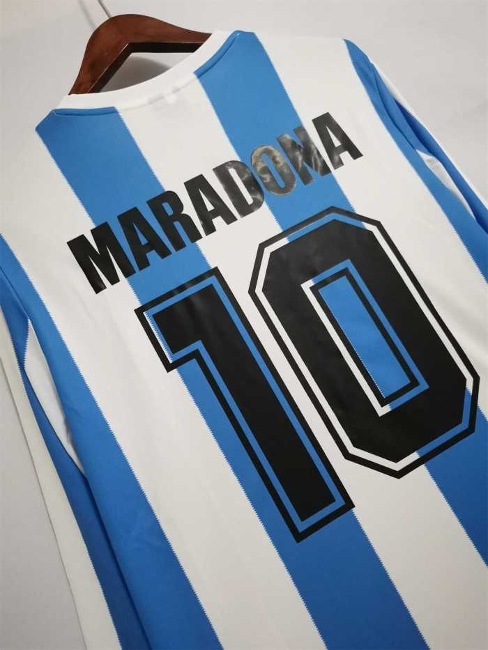 Retro Jersey Long Sleeve 1986 Argentina MARADONA 10 Home Soccer Jersey