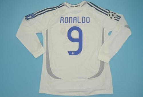 with UCL Patch Long Sleeve Retro Jersey 2006-2007 Real Madrid 9 RONALDO Home Soccer Jersey