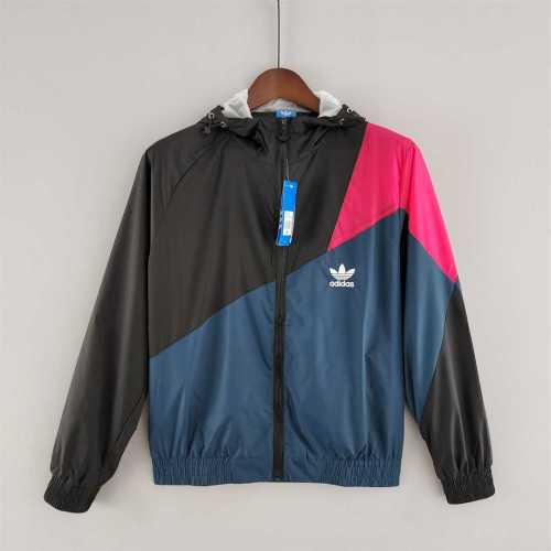 AD Black Blue Red Soccer Windbreaker Jacket