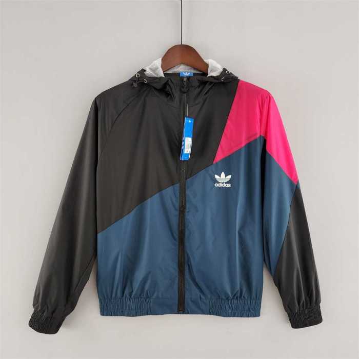 AD Black Blue Red Soccer Windbreaker Jacket