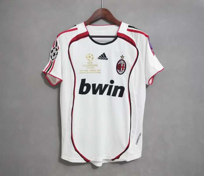 with UCL Patch+Front Lettering Retro Jersey 2006-2007 AC Milan KAKA' 22 Champions League Away White Soccer Jersey