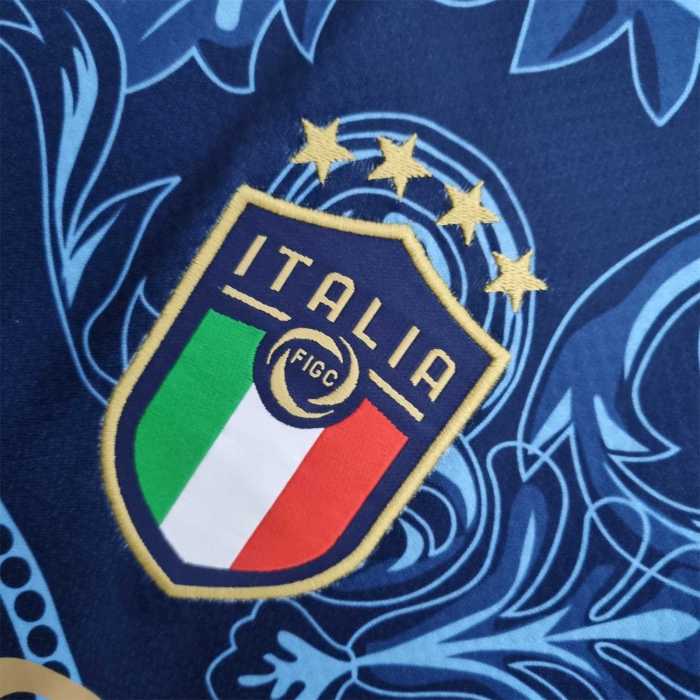 Fans Version 2022 Italy x Versace Blue Soccer Jerjsey