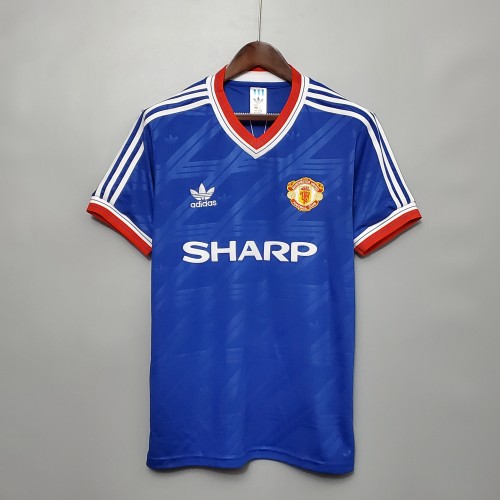 Retro Jersey 1986-1988 Manchester United Third Away Blue Soccer Jersey Vintage Football Shirt