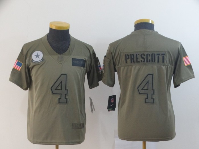 Youth Dallas Cowboys 4 Dak Prescott 2019 Olive Salute To Service Limited Jersey