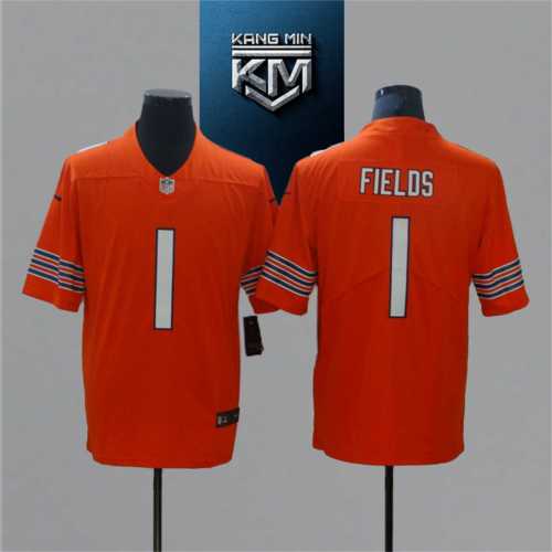 2021 Bears 1 FIELDS Orange NFL Jersey S-XXL white Font