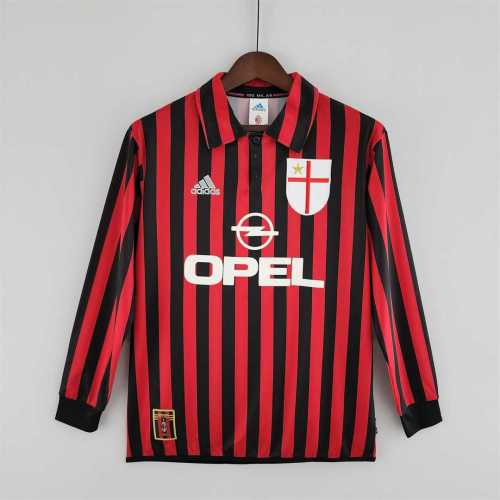 Retro Jersey Long Sleeve 1999-2000 Ac Milan Home Soccer Jersey Vintage Football Shirt