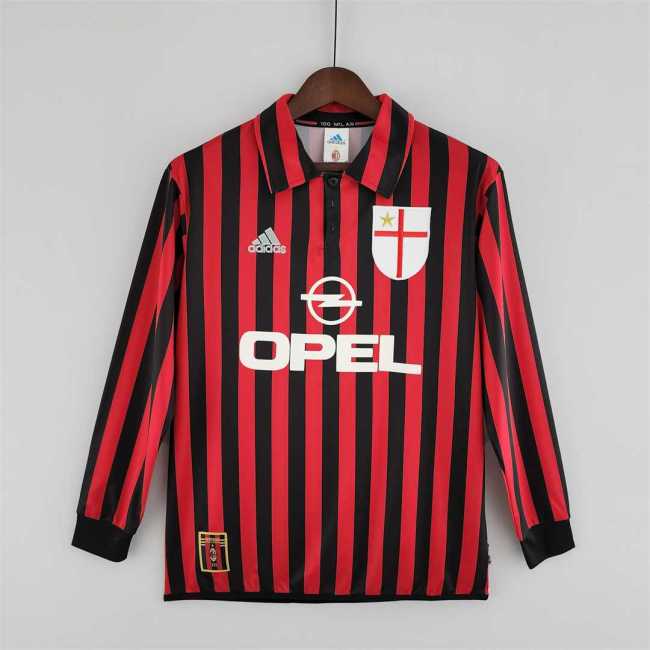 Retro Jersey Long Sleeve 1999-2000 Ac Milan Home Soccer Jersey Vintage Football Shirt