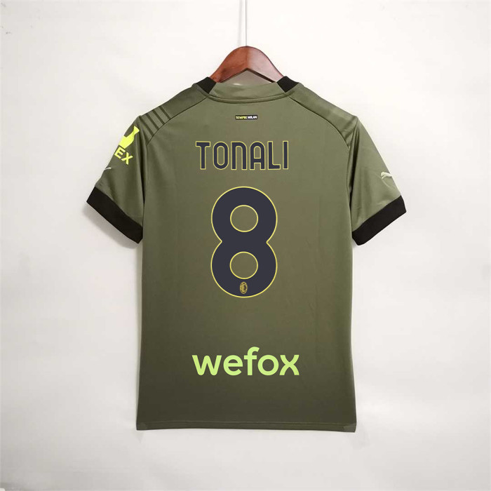 Retro Jersey 2022-2023 AC Milan TONALI 8 3rd Away Green Soccer Jersey