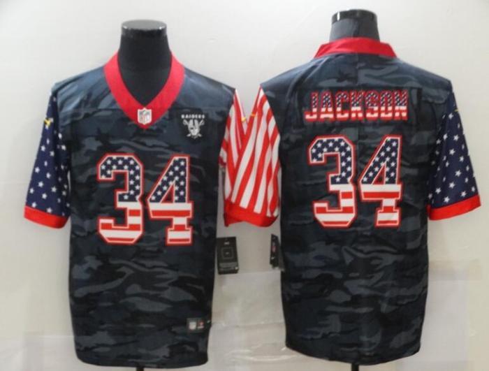 Oakland Raiders 34 JACKSON Black Camo USA Flag Limited Jersey