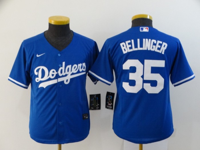Youth Kids Los Angeles Dodgers 35 BELLINGER Blue 2020 Cool Base Jersey