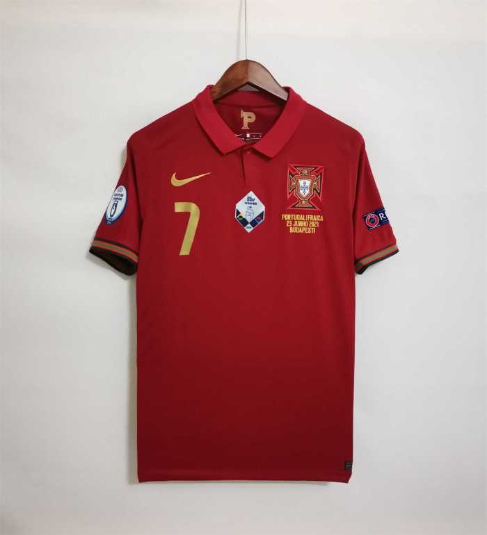 with Front Lettering+3 Patches Retro Jersey 2020 Portugal RONALDO 7 Home Soccer Jersey